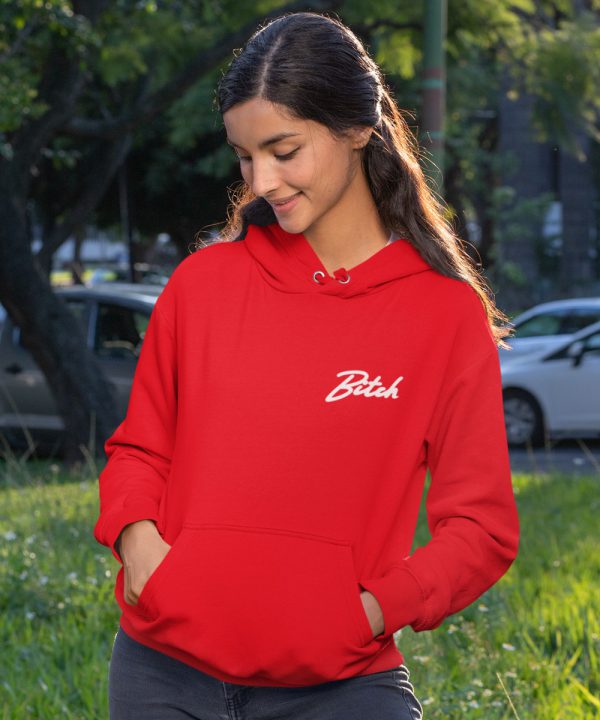 Bitch Hoodie Premium Red Chest