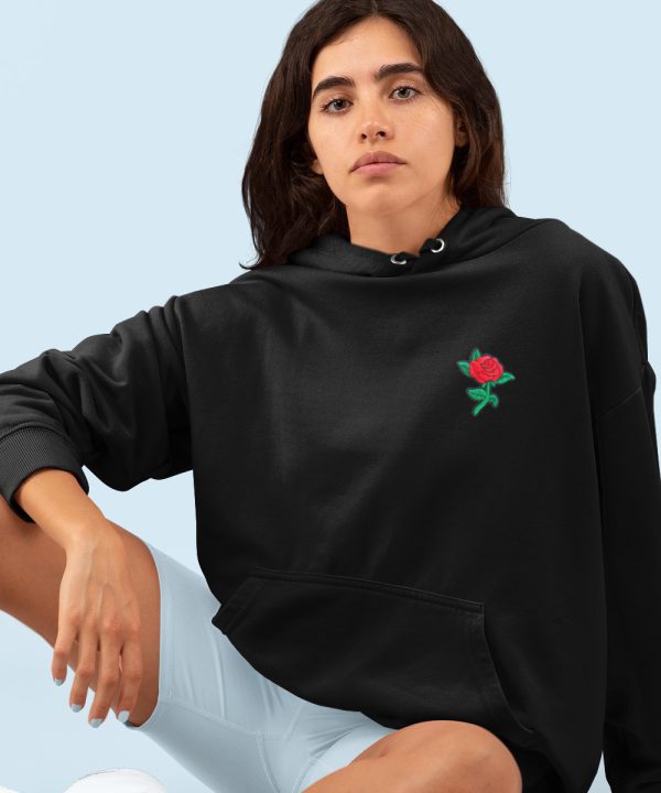 Flower Hoodie met Roos Zwart