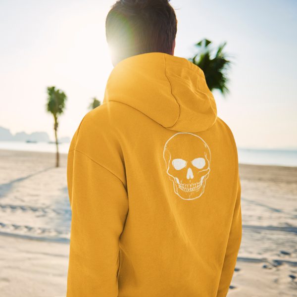 Hoodie Big Skull Back Geel