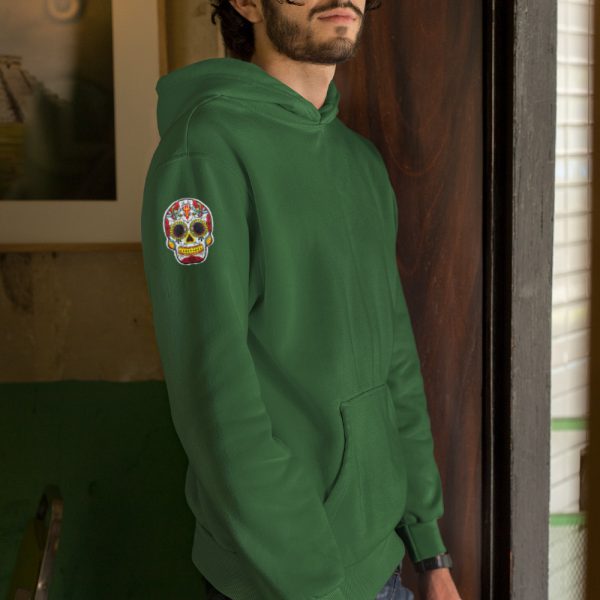 Hoodie Mexican Skull Patch Sleeve Groen