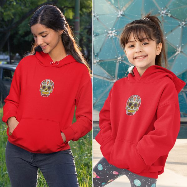 Moeder Dochter Hoodies Mexican Skull Rood