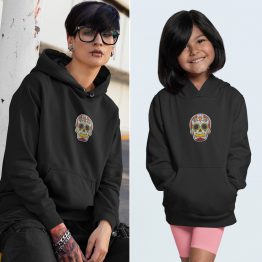 Moeder Dochter Hoodies Mexican Skull Zwart