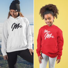 Moeder Dochter Hoodies Mrs & Mini Mrs Wit Rood