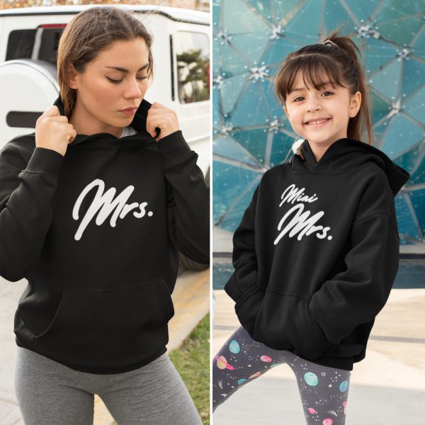 Moeder Dochter Hoodies Mrs & Mini Mrs Zwart