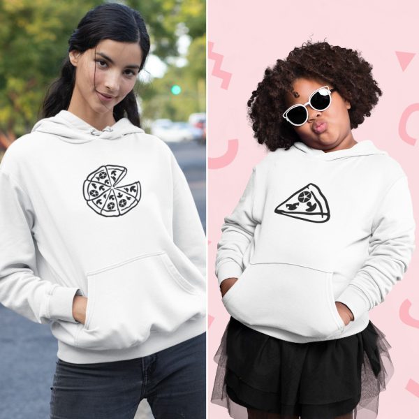 Moeder Dochter Hoodies Pizza Slice Wit