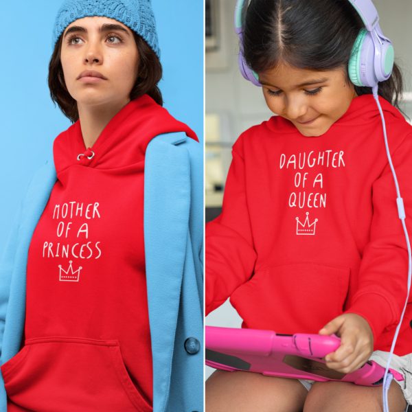 Moeder Dochter Hoodies Queen & Princess Rood