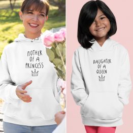 Moeder Dochter Hoodies Queen & Princess Wit