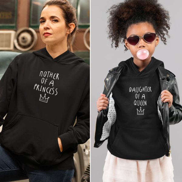 Moeder Dochter Hoodies Queen & Princess Zwart