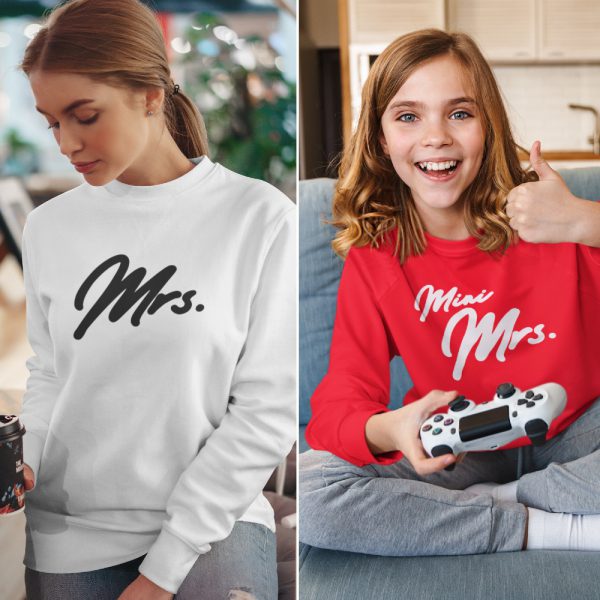 Moeder Dochter Sweaters Mrs & Mini Mrs Rood Wit