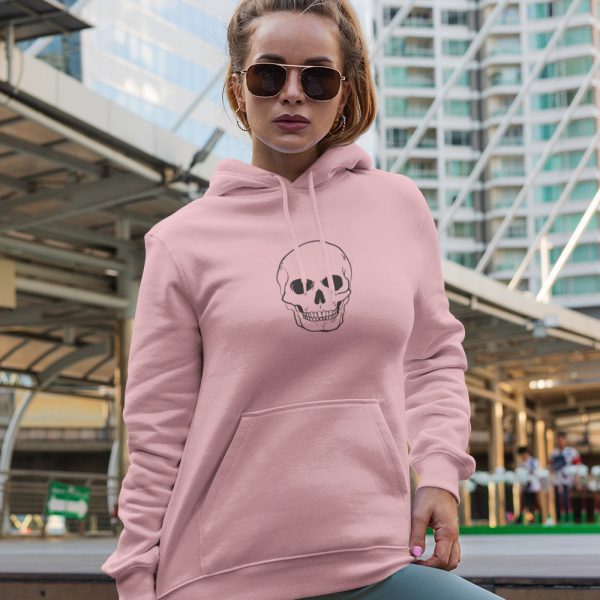 Skull Hoodie Big Skull Black Roze