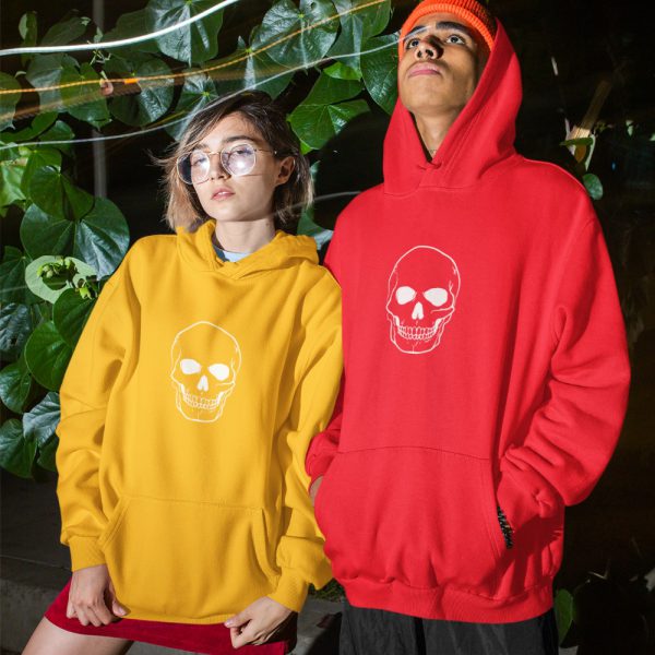 Skull Hoodie Big Skull White Rood Geel