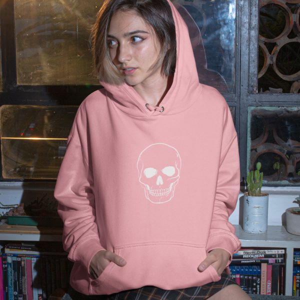 Skull Hoodie Big Skull White Roze