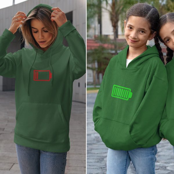 Moeder Dochter Hoodies Battery Low & Full Groen