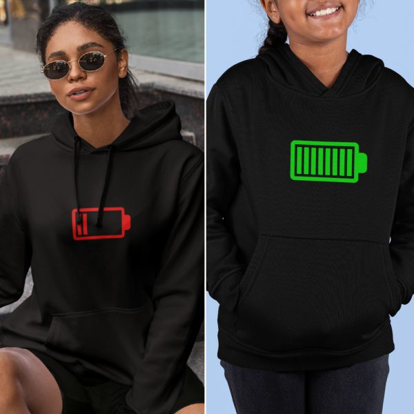 Moeder Dochter Hoodies Battery Low & Full Zwart